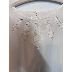 La Blouse Ivory Lace Inset Cutout Neckline Vintage Blouse Top Womens Size M